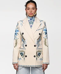 Avec Les Filles Women's Embroidered Double-Breasted Blazer