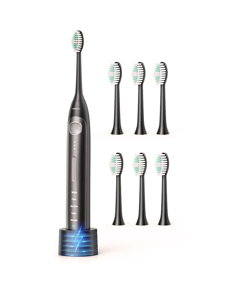 Operan Electric Toothbrush for Adults with 5 Modes, IPX7 Waterproof, 6 Brush Heads, Black