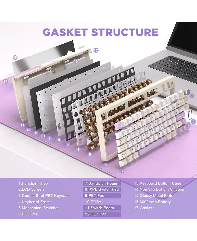 Yunzii AL80 Wireless Mechanical Keyboard,Full Aluminum Cnc, Smart Lcd Display,Hot Swappable Gasket Mount 75% Layout (Beige