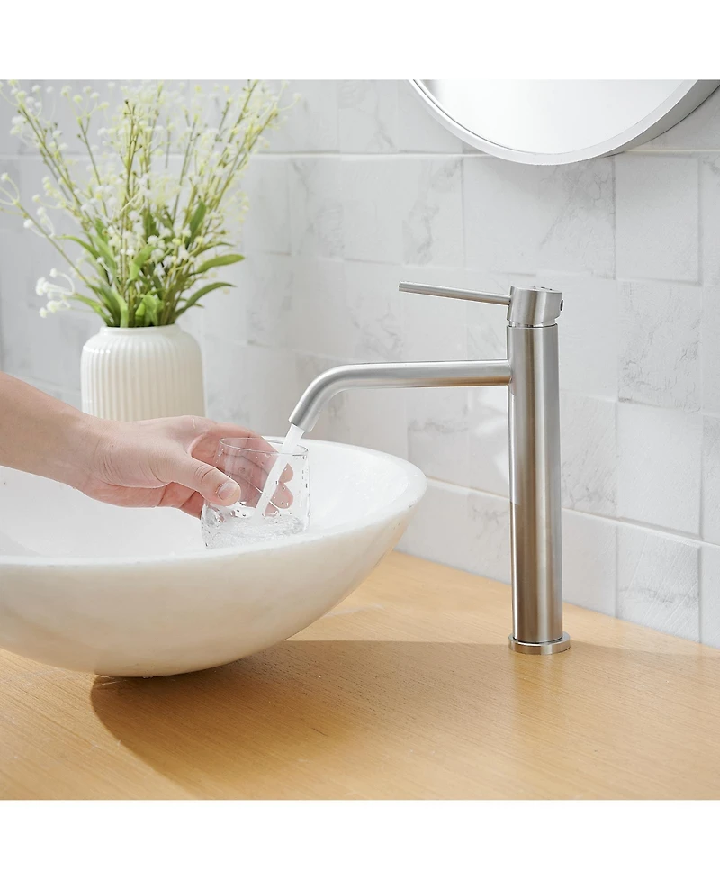 Greenspring Modern Single Hole Single Handle Vessel Bathroom Vanity Sink Faucet With Pop Up Drain Without Overflow in Brushed Nickel