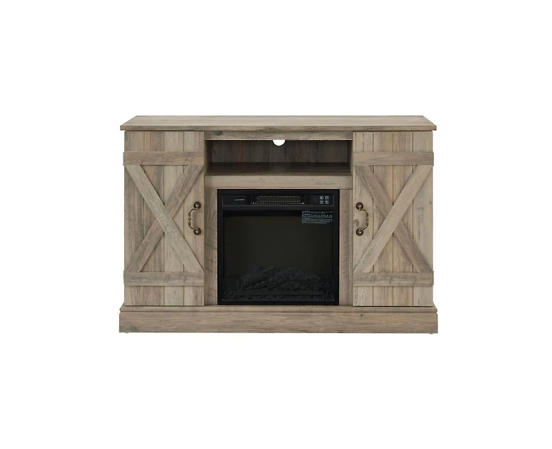American retro Console Cabinet with 18" Electric Fireplace Insert with Open and Closed Storage Space