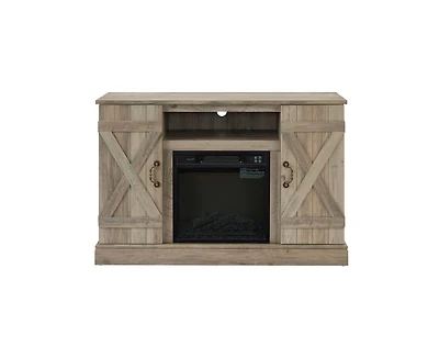 American retro Console Cabinet with 18" Electric Fireplace Insert with Open and Closed Storage Space