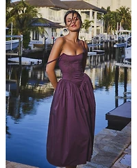Miss Circle Women's Oakleigh Blackberry Purple Cotton Lace-up Back Midi Dress