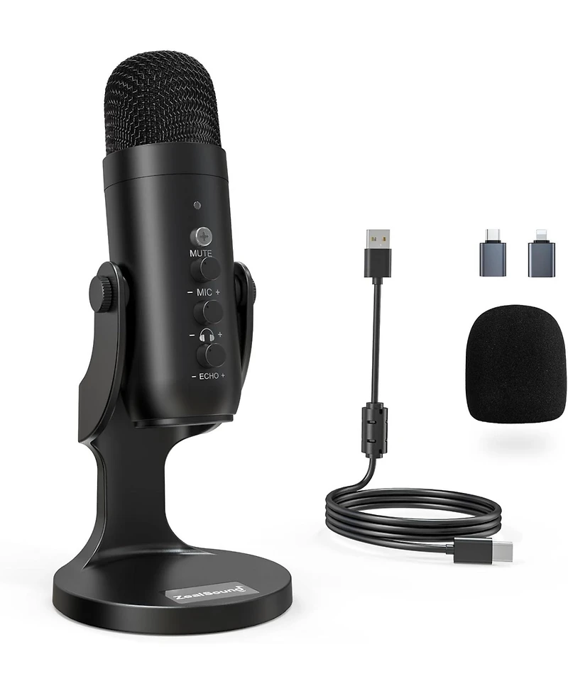 ZealSound Usb Condenser Microphone, Plug & Play Gaming Mic w/ Headphone Output, Gain Control, Mute for YouTube, Podcast, PS4/PS5, Mac, Windows