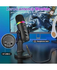 ZealSound Usb Microphone for iPhone,Noise Cancellation Condenser mic with Touch Mute,Gain,Echo,Monitoring,Rgb for iPad,Pc,Podcast,Streaming,Twitch