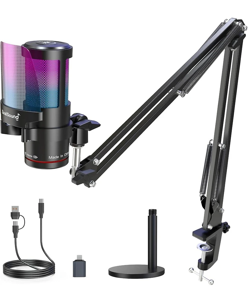 ZealSound Usb Microphone for iPhone,Noise Cancellation Gaming mic with Touch Mute,Gain,Monitoring,Usb Mic Boom Arm for Streaming,Podcast,Twitch