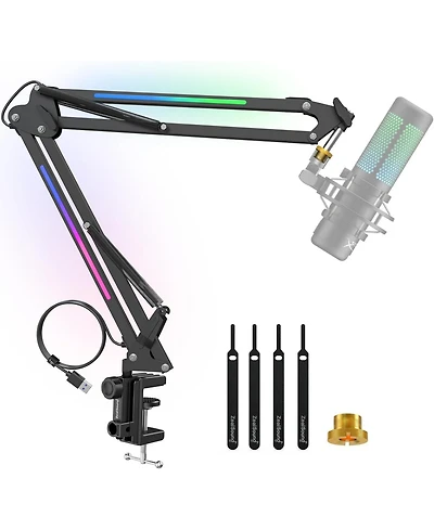 ZealSound Rgb Microphone Arm Stand,Mic Arm with Rgb Light for QuadCast/Blue Yeti/Snowball/Shure SM7B/Rode NT1/Elgato,Rotatable Suspension Boom Scissor