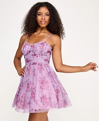 City Studios Juniors' Printed Glitter Tulle Fit & Flare Dress
