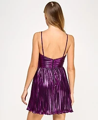 City Studios Juniors' Foil Pleated Mini Dress