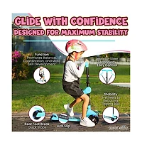 3-Wheel Foldable Kids Scooter with Led Wheel Lights, Foldable Seat & Lean-to-Steer Technology – Child Toy Scooter (Turquoise Blue)