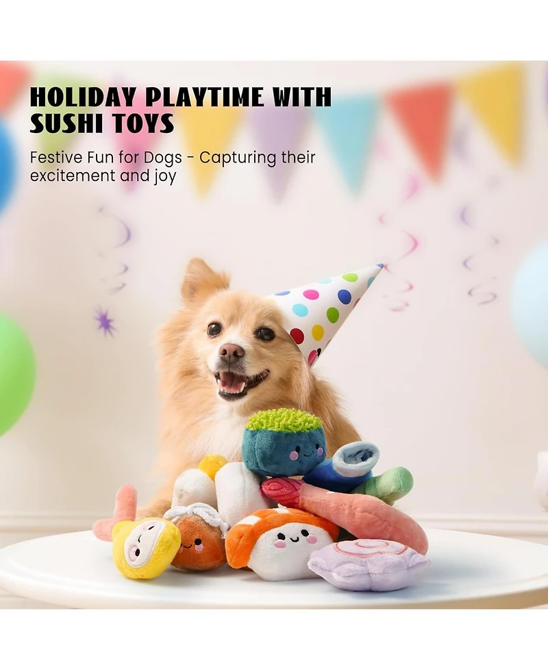 Nocciola 10 Pcs Sushi Toys with Takeout Bag,Plush Squeaky Dog Toy Set,Cute Stuffed Pet Toys,Puppy Chew Toys,For Small to Medium Dog,Foodie Series toy
