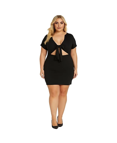 Poetic Justice Plus Cutout Tie Front Short Sleeve Mini Dress
