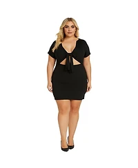Poetic Justice Plus Cutout Tie Front Short Sleeve Mini Dress