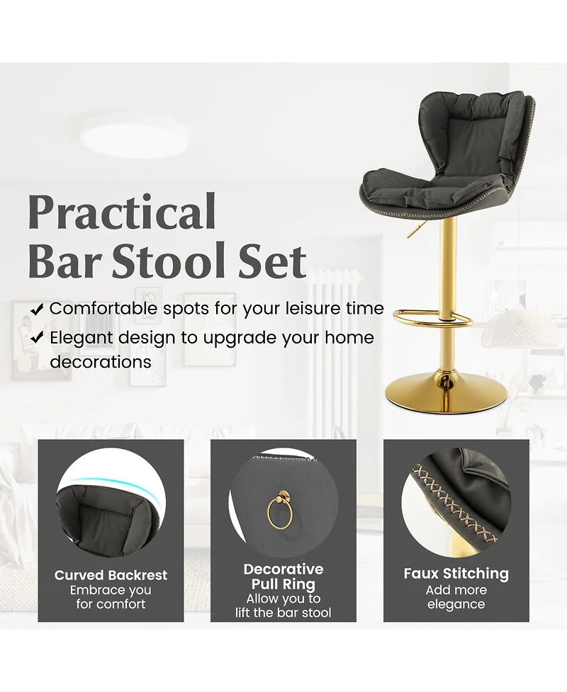 Gymax Adjustable Bar Stool Set of 4 Leathaire Bar Chairs w/ Padded Seat & Footrest