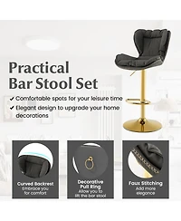 Gymax Adjustable Bar Stool Set of 4 Leathaire Bar Chairs w/ Padded Seat & Footrest