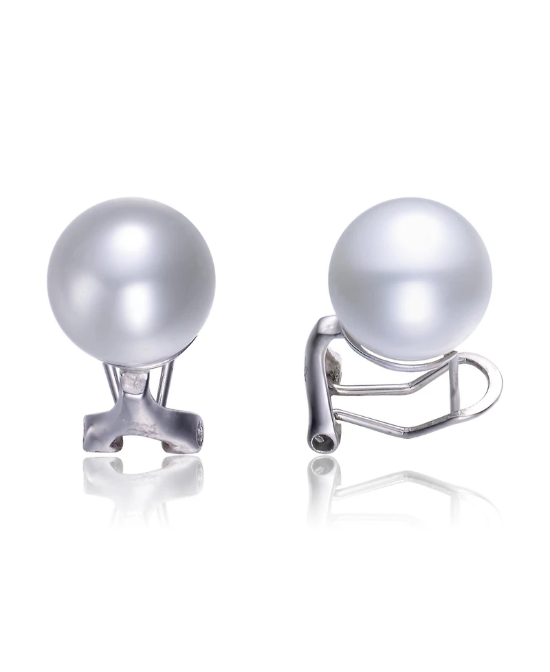 Genevive Sterling Silver White Gold Plating with White Pearl Omega Earrings