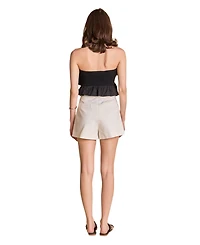 endless rose Women's Mixed Media Ruffled Strapless Top