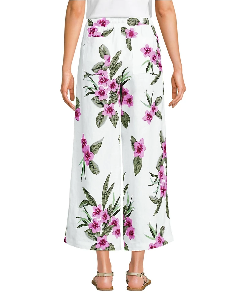 Lands' End Women's High Rise Drawstring Linen Wide Leg Crop Pants