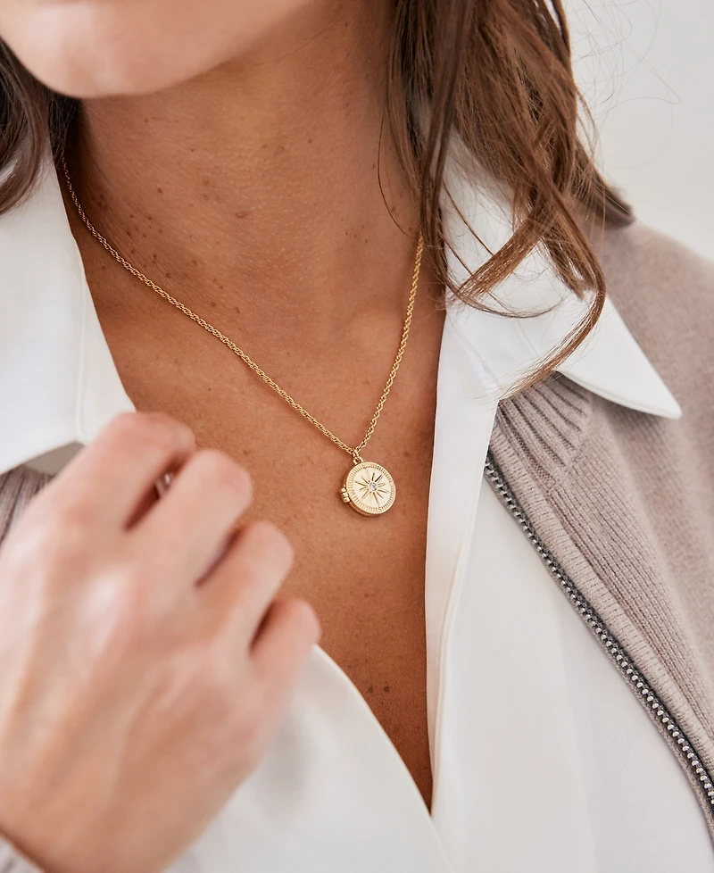 brook & york Gold Plated Mel Compass Short Pendant Locket Necklace