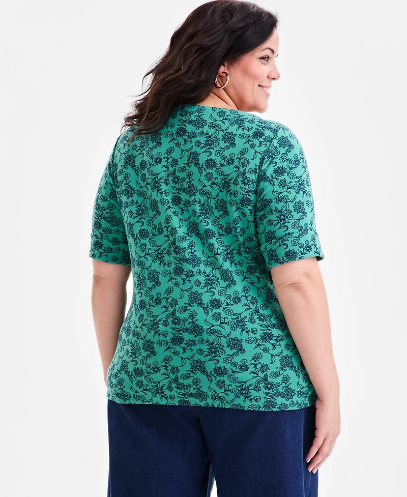 Style & Co Plus Printed Elbow-Sleeve Knit Top