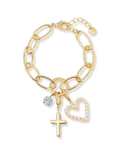 brook & york Gold Plated Cami Birthstone Cross Charm Chain Bracelet - Gold