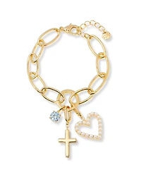 brook & york Gold Plated Cami Birthstone Cross Charm Chain Bracelet - Gold