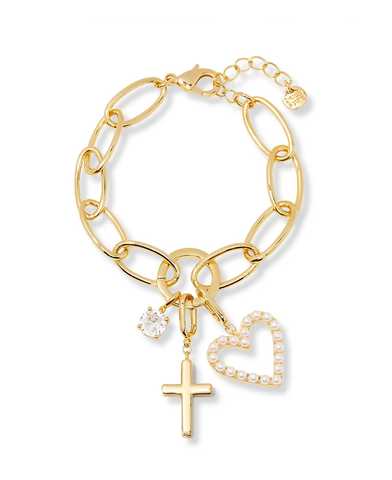 brook & york Gold Plated Cami Birthstone Cross Charm Chain Bracelet