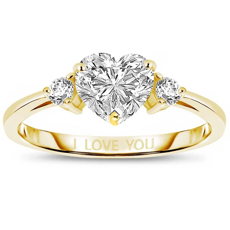 Sterling Silver Heart and Round Clear Cubic Zirconia's Three-Stone "I Love You" Ring
