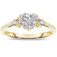 Sterling Silver Heart and Round Clear Cubic Zirconia's Three-Stone "I Love You" Ring
