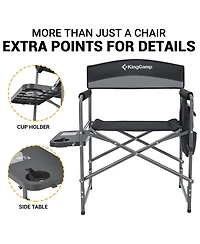 KingCamp Padded Outdoor Folding Chair with Table & Pockets, Black/Grey (2 Pack)