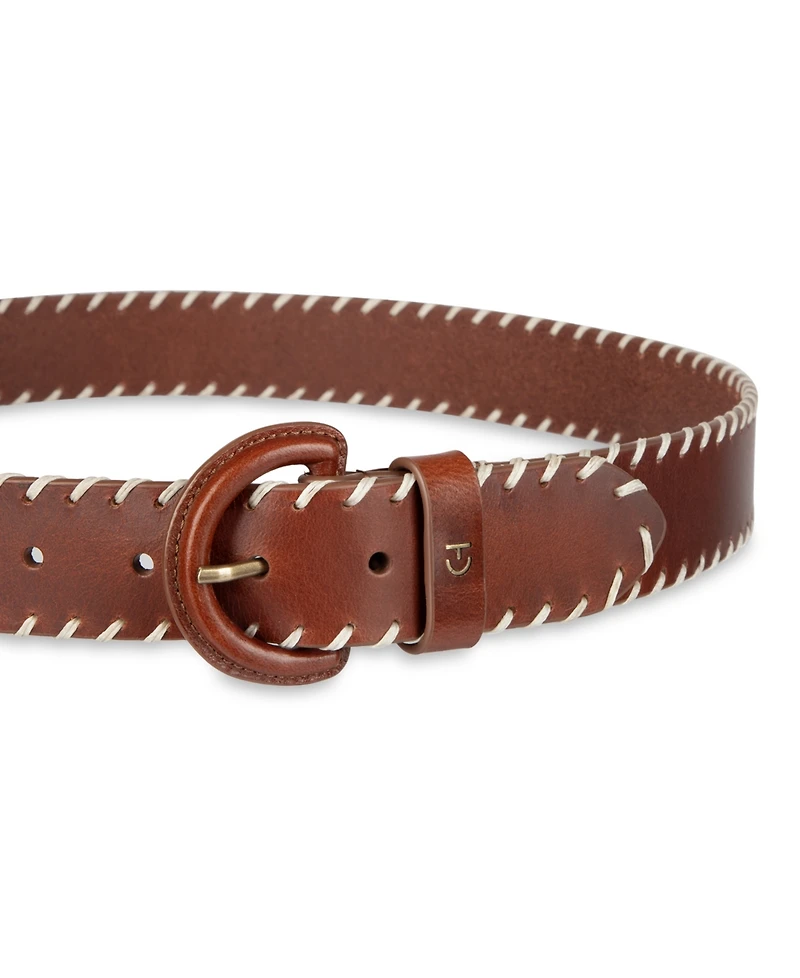 Cole Haan Women's Leather Covered Buckle Stitched Edge Belt