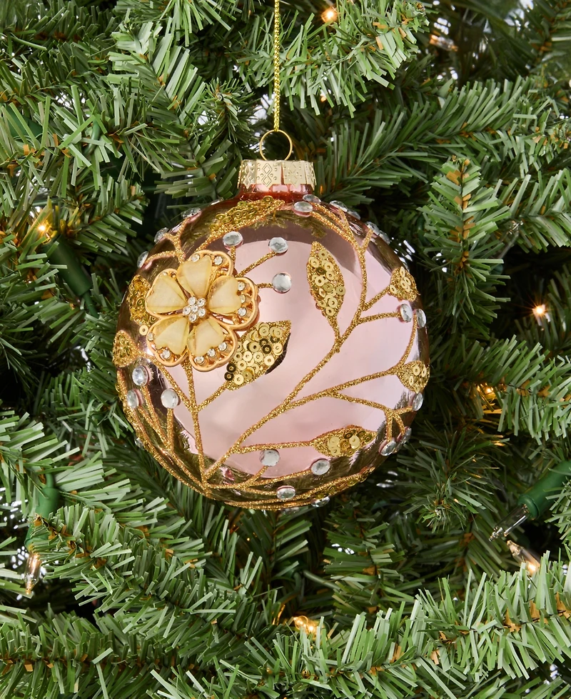 Holiday Lane Berry Tones Pink and Gold Floral Ball Ornament, Macy's Exclusive