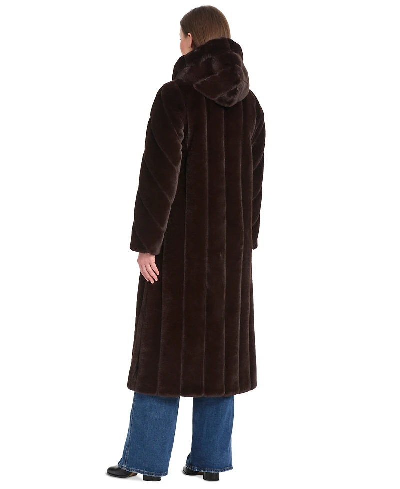 Jones New York Women's Hooded Faux-Fur Coat