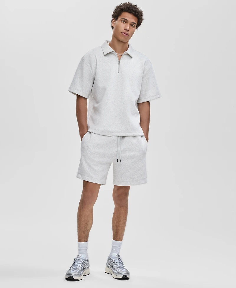 Mode of One Men's Relaxed-Fit Heathered Quarter-Zip Scuba Polo Shirt, Macy's Exclusive