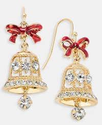 Gold-Tone Crystal Red Bow Drop Earrings
