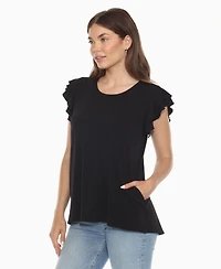 White Mark Women's Ruffle Sleeve Solid Top