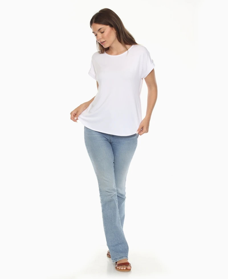 White Mark Women's Folded Short Sleeve Solid Top