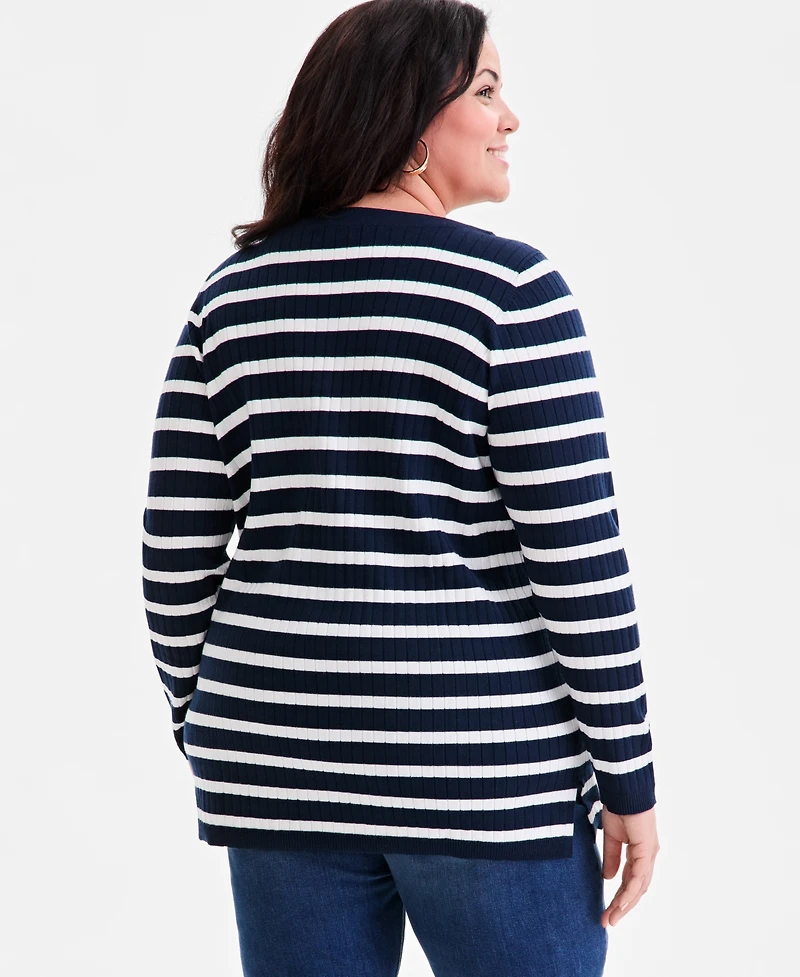 Style & Co Plus Legacy Strip Long-Sleeve Sweater, Macy's Exclusive