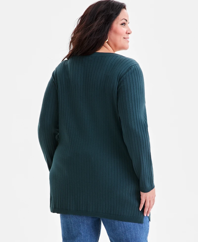Style & Co Plus Solid Long-Sleeve Sweater, Macy's Exclusive