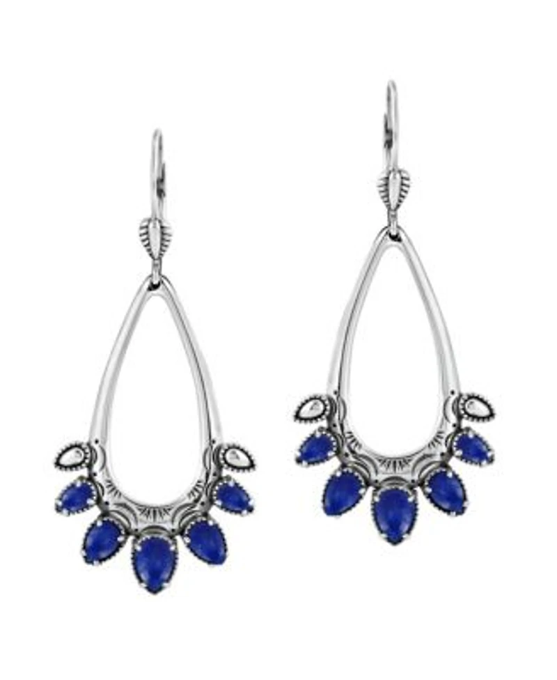 American West Jewelry Sterling Silver Lapis Open Pear Gemstone Lever Back Earrings