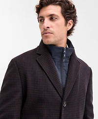 Ted by Baker Men's Classic-Fit Brown Navy Houndstooth Check Overcoat