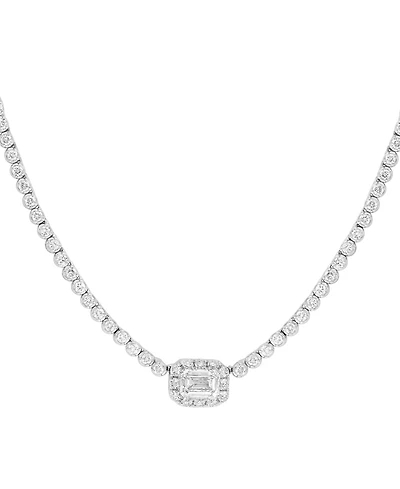 Effy Lab Grown Diamond Emerald- & Round-Cut Halo18" Collar Necklace (2-7/8 ct. t.w.) in 14k White Gold