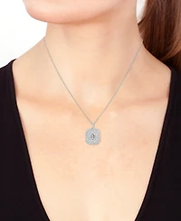 Effy Lab Grown Diamond Emerald- & Round-Cut Pendant Necklace (2-1/8 ct. t.w.) in 14k White Gold, 17" + 1" extender