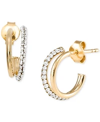 Crystal C-Shape Hoop Earrings in 10k Yellow Gold