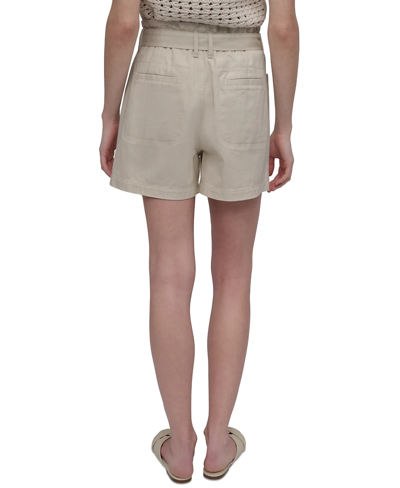 Dkny Jeans Women's Cotton Belted Paperbag-Waist Shorts
