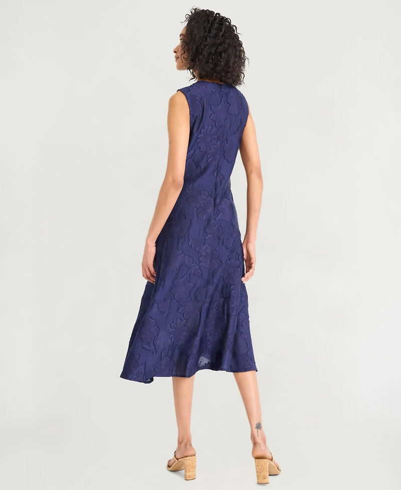 Luxely Women's Textured Sleeveless Fit & Flare Midi Dress