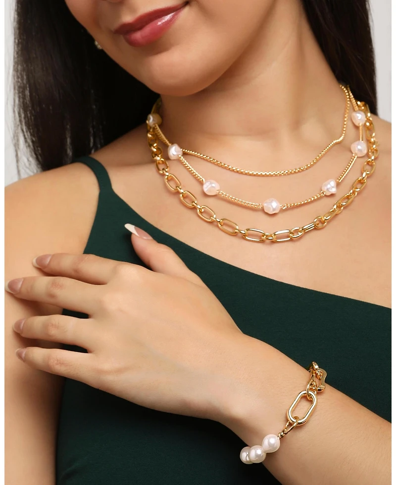 Bcbg Gold-Tone Link and Pearl Bracelet