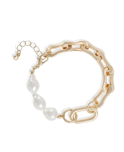 Bcbg Gold-Tone Link and Pearl Bracelet