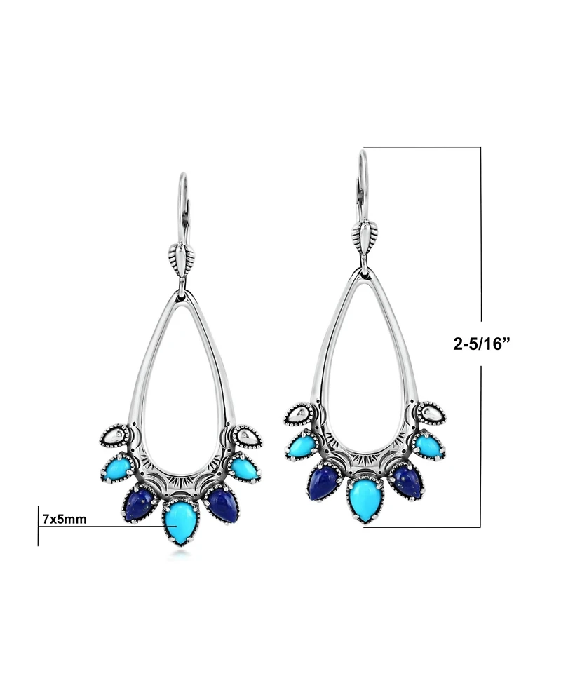 American West Jewelry Sterling Silver Sleeping Beauty Turquoise and Lapis Open Pear Gemstone Lever Back Earrings