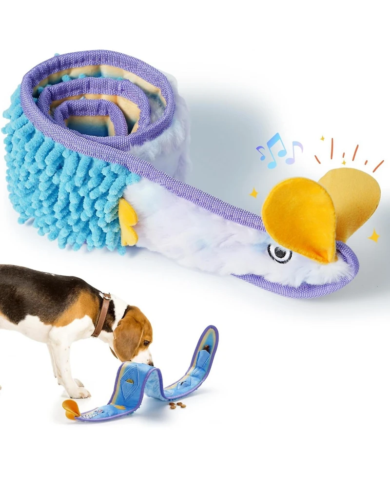 Nocciola Blue Ribbon Eel Snuffle Dog Toy,Christmas gift,No Stuffing Squeaky Long Snake,Crinkle/Snuffle/Tug Toy for All Breeds